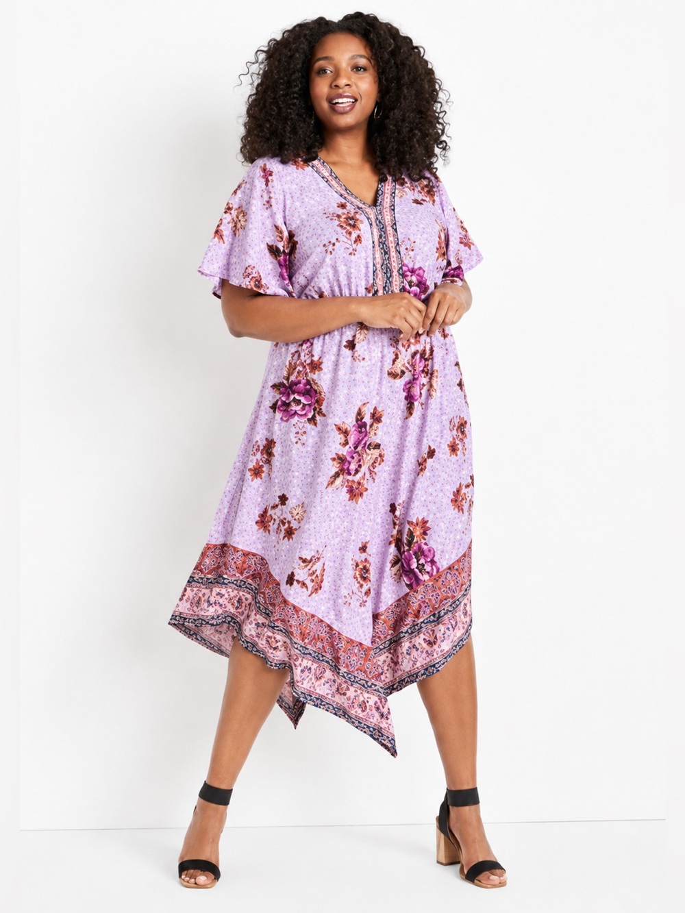 NWT Maurice’s Purple Floral Flutter Sleeve Midi Dress